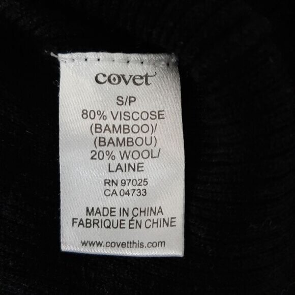 COVET Soft Bamboo Viscose & Wool Blend T-Neck Tunic Top Fine Knit Black Sz S - Picture 14 of 14